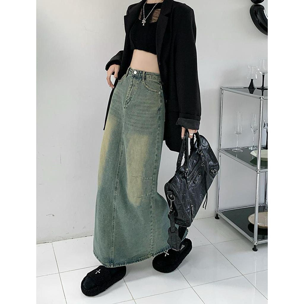 Chân Váy Denim Dài Lưng Cao Xẻ Tà Thời Trang Sành Điệu 60660