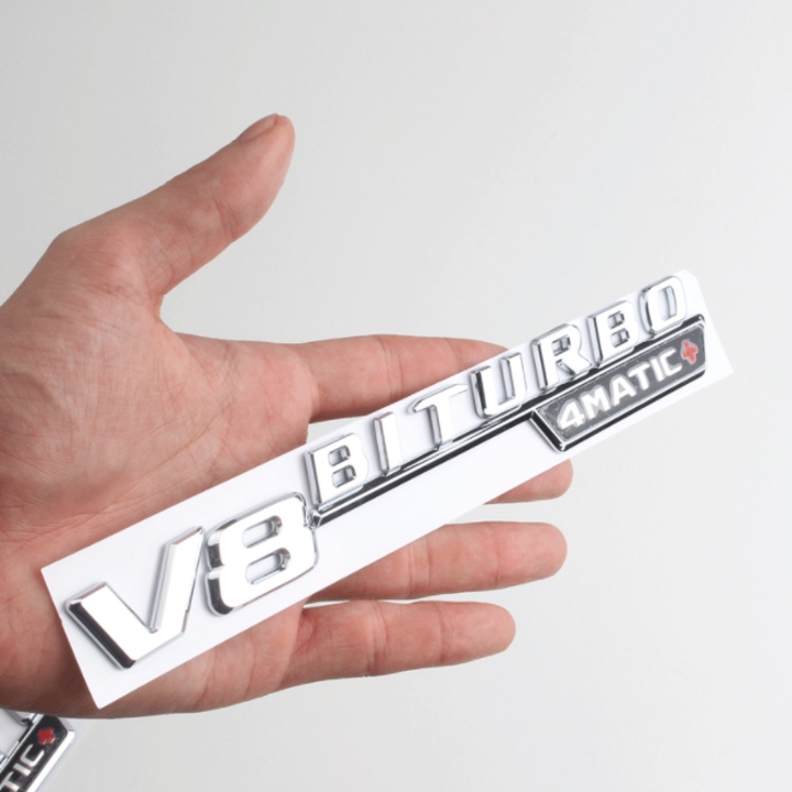 Bộ 2 decal tem chữ V8-Biturbo-4Matic dán hông xe Mercedes, chất liệu nhựa ABS cao cấp
