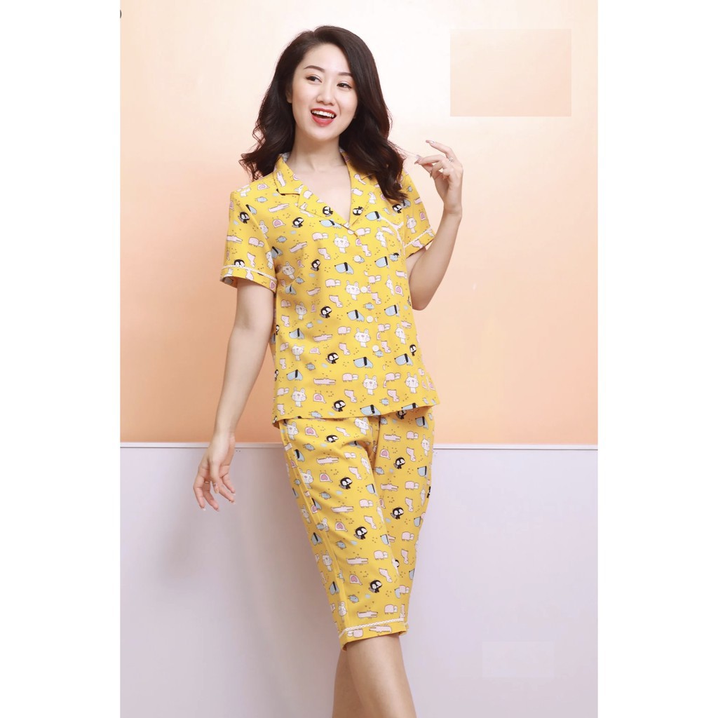 Bộ Ngủ Pijama quần lửng áo ngắn tay mặc ở nhà Set trang phục kate thái cộc dài hoạt hình cute dễ thương bánh bèo nữ | BigBuy360 - bigbuy360.vn
