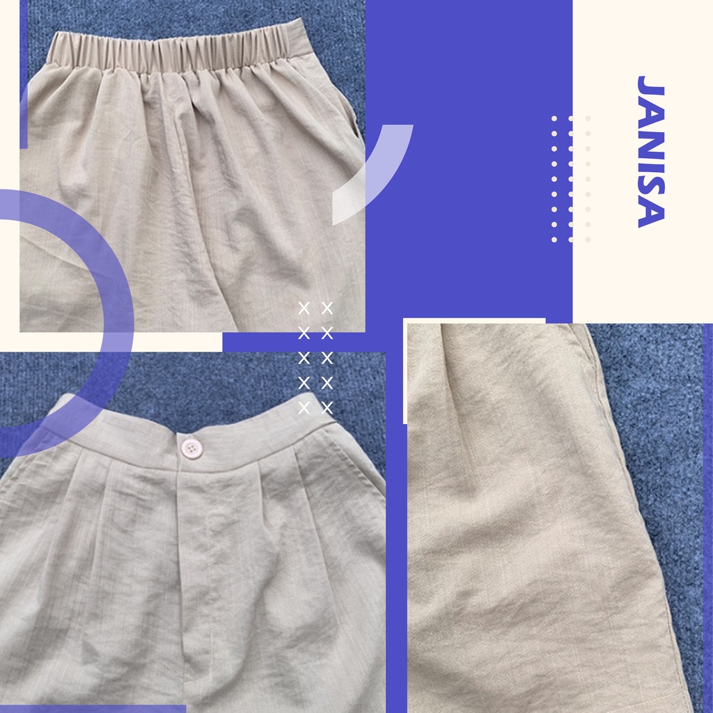 Quần short nữ ulzzang đũi lưng cao ống rộng cạp cao đẹp JANISA QS05 | BigBuy360 - bigbuy360.vn