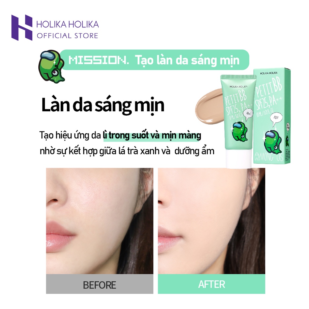 Kem BB trang điểm chống nắng dưỡng ẩm HOLIKA HOLIKA Petti SPF PA++ 30ml phiên bản Among Us