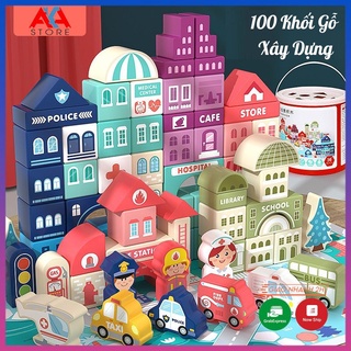 [HÀNG SIÊU ĐẸP] Đồ chơi gỗ xếp hình mô hình thành phố bằng gỗ tự nhiên Cao cấp, đồ chơi giao dục sớm cho bé, AKA Store