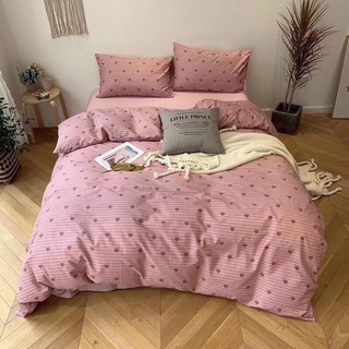 Bộ Chăn Ga Gối Cotton Poly Tim Hồng