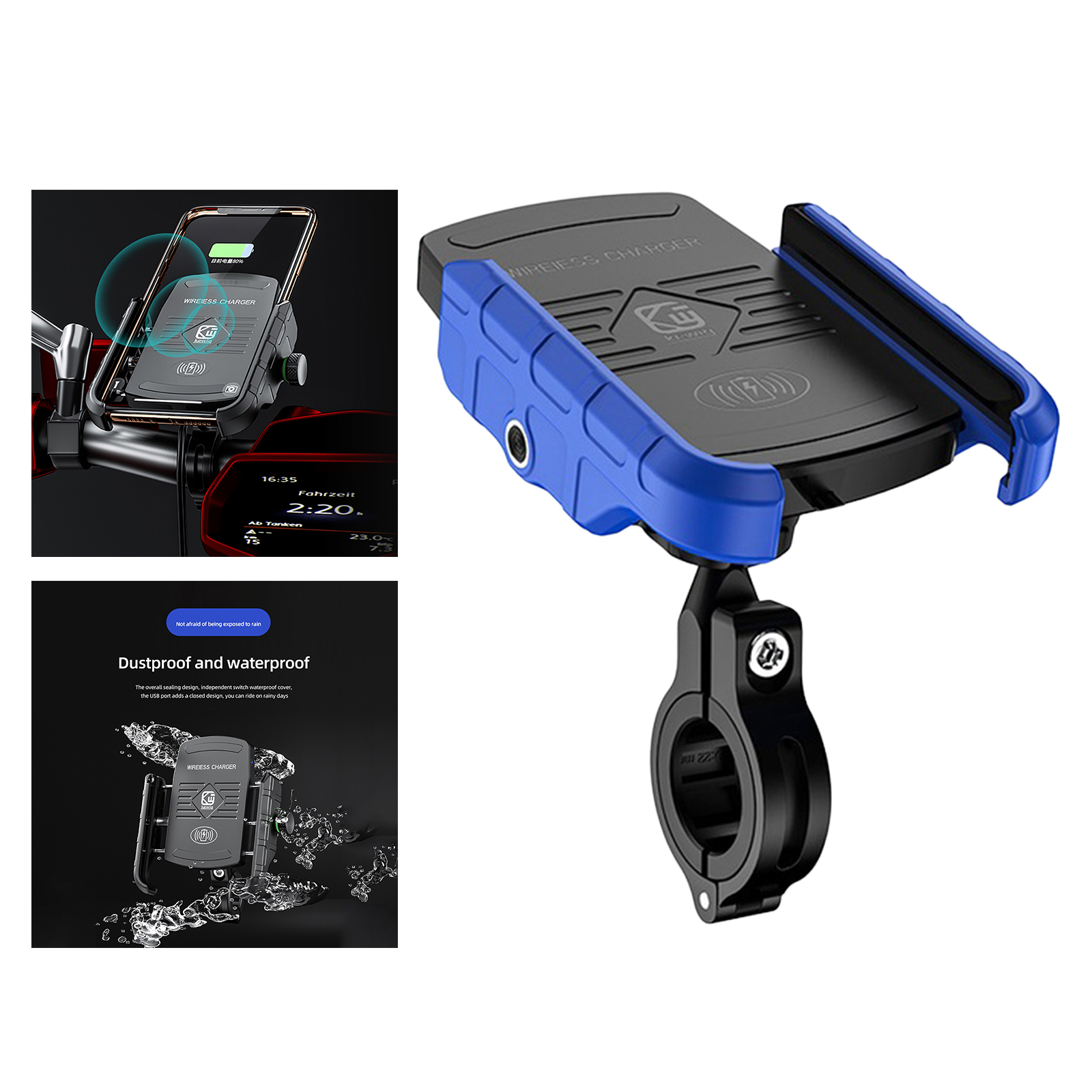 SafeTrip Motorcycle 15W Qi Cell Phone Holder for 3.5-6.5 inch Cellphones