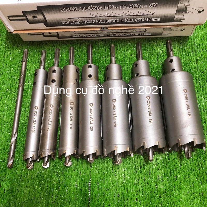 Mũi Khoan Rút Lõi Khoét Lỗ Xuyên Tường 27, 30, 34, 42, 46, 50, 55, 60mm Dài 120mm Thắng Lợi