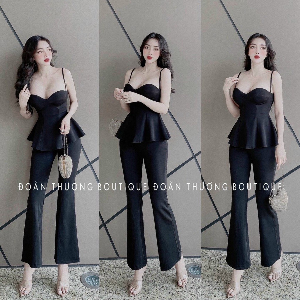 ✴∈▩Set bộ 2 dây áo xòe phối quần ống rộng (Có mút ngực) đa dạng màu sắc (hồng, trắng, đen, đỏ) thời trang nữ