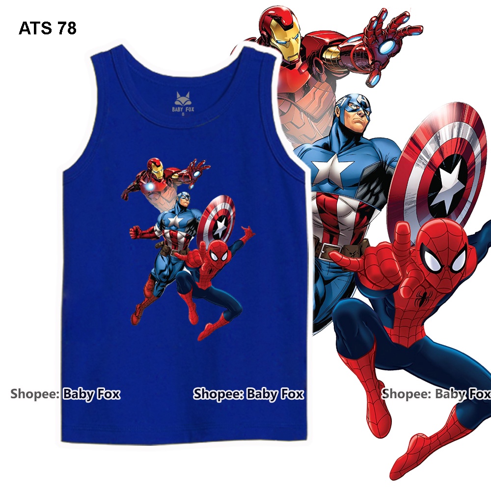 Áo thun bé trai sát nách 100% cotton cao cấp, BABY FOX, hình người nhện, người sắt i