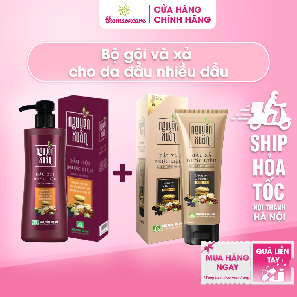 Bộ dầu gội và xả Nguyên Xuân Đỏ - Dành cho da đầu thường - Giúp tóc suôn mềm, óng mượt