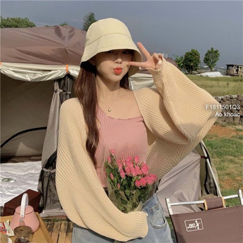 Áo khoác len cardigan croptop tay cánh dơi hàng Quảng Châu