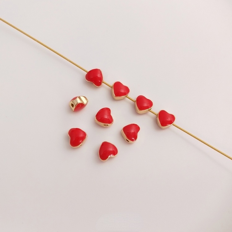 Chuỗi Hạt Cườm Đồng 14K Hình Trái Tim Màu Sắc Xinh Xắn Dùng Để Làm Đồ Trang Sức