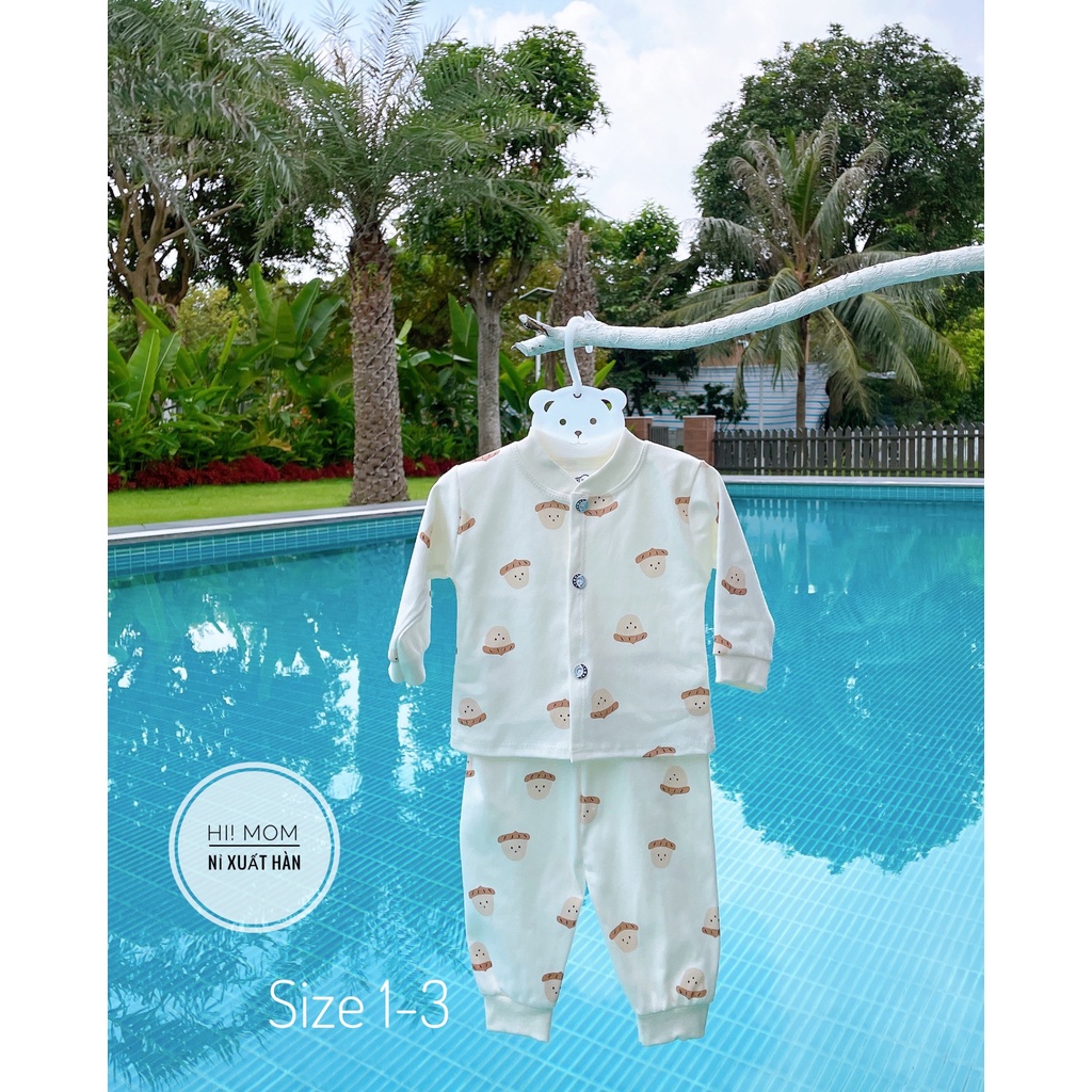 Bộ sơ sinh cài giữa cotton dày Hi Mom