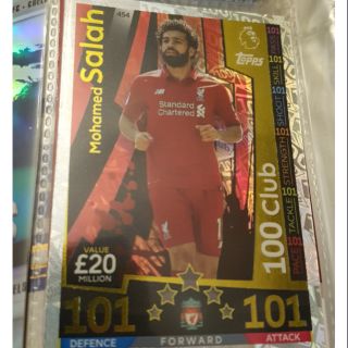 Topps Match attax EPL 2018/2019 Salah 100 club ( thẻ cầu thủ )