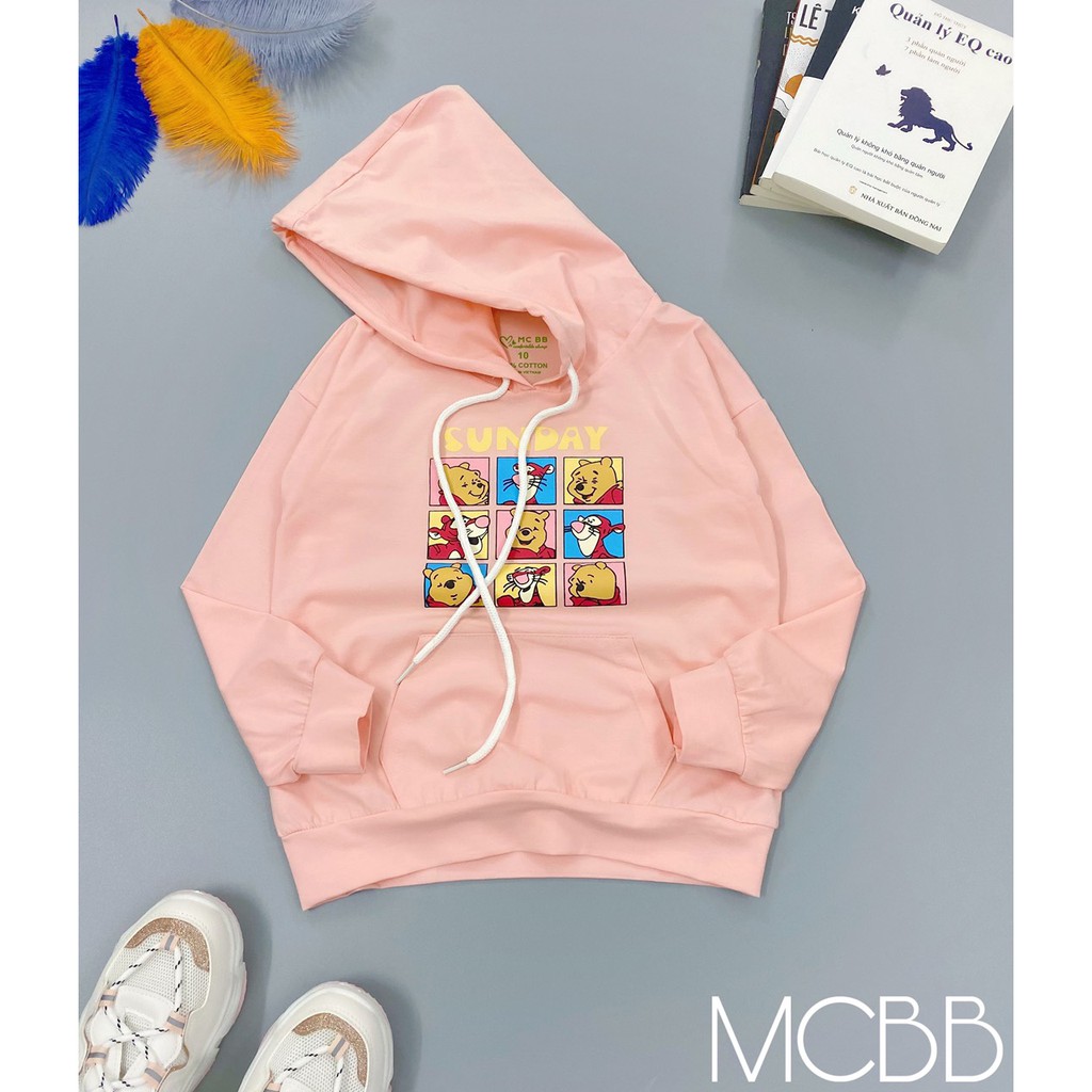 Mcbb 7-23Kg 100% vải cotton mỏng áo hoodie bé trai bé gái áo thun tay dài cho bé trai có nón áo bé trai trẻ em unisex bộ