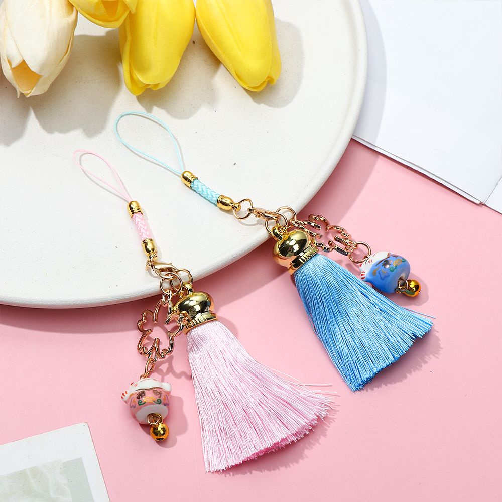 MAYSHOW Lovely Tassel Phone Lanyard Japanese Style Lucky Cat Cell Phone Hang Rope New Accessories Cherry Blossoms Keychain Wrist Rope Bag Charm Pendant Hang Rope Bells/Multicolor