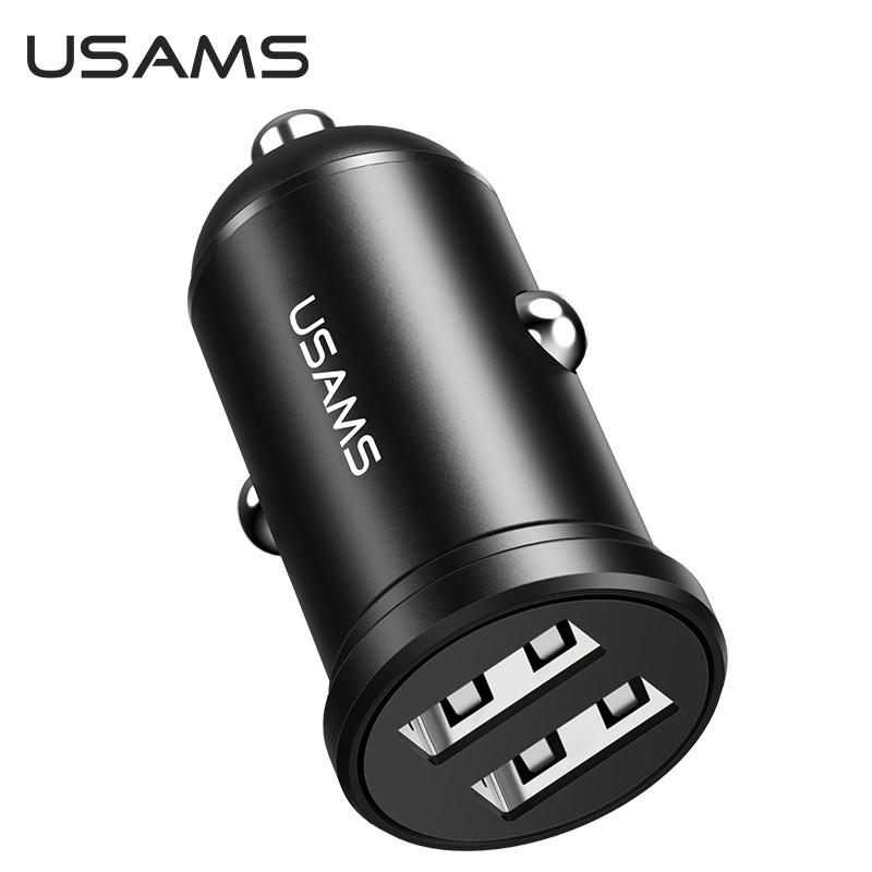 Usams Tẩu Sạc Nhanh Cổng USB Kép Mini Kèm Dây Cáp Lò Xo Cho Xe Hơi