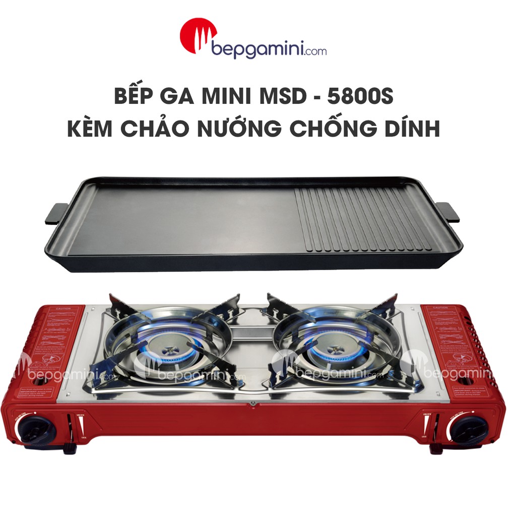 Bếp Ga Mini Hai Đầu Đốt, Kèm Chảo Nướng Chống Dính MSD-5800S - Công Suất 2200W | Bảo Hành 12 Tháng | Hàng Chính Hãng