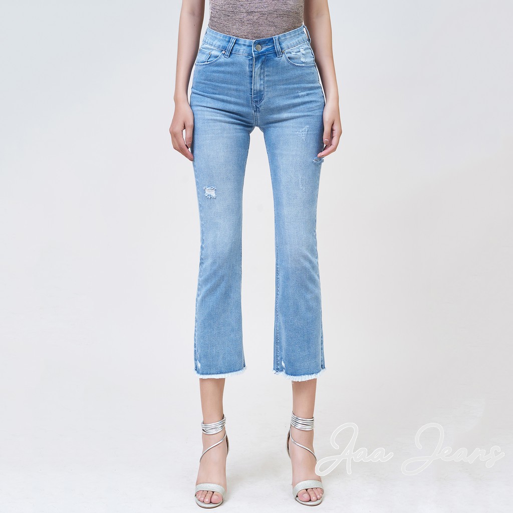 Quần Ống Loe 9 Tấc Aaa Jeans Lưng Cao Tua Line Savoy Blue