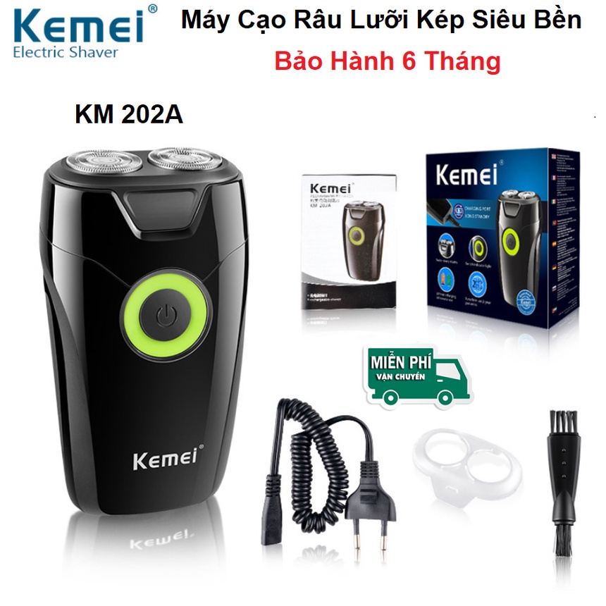 Máy Cạo Râu Khô Kemei 202a, Sạc Pin Nhanh - Lưỡi Cắt Kép Siêu Bền - Chống Thấm Nước - Bảo Hành 6 Tháng