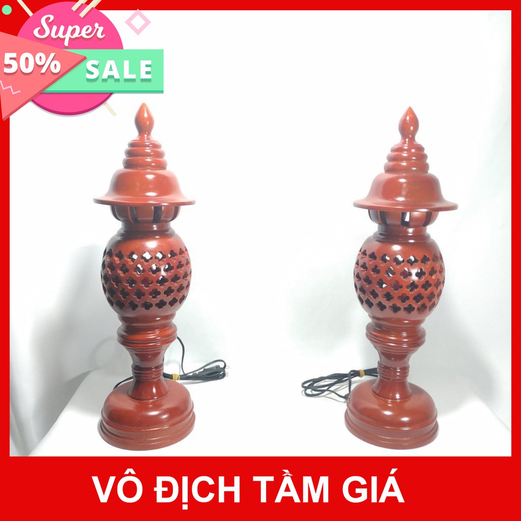 ((HOT )) BỘ ĐÔI ĐÈN THỜ  ÀM BẰNG GỖ PHONG THỦY- KÈM BÓNG THỜ ( LOẠI CAO 48CM) ẢNH THẬT