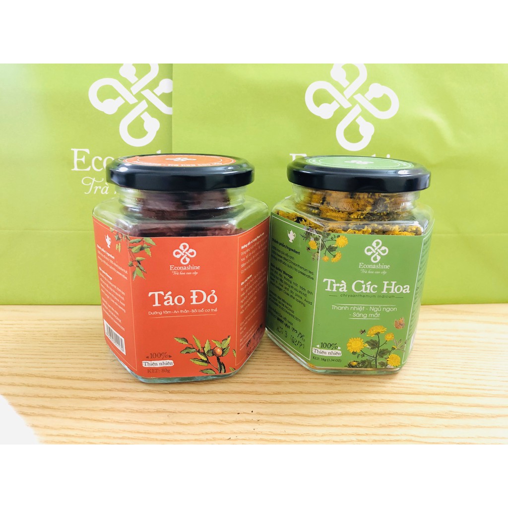 Combo (trà giúp dễ ngủ, thanh nhiệt) trà hoa cúc + táo đỏ