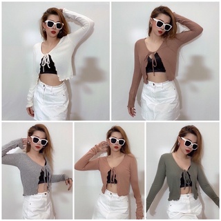 Áo khoác cột dây dài tay xoăn lai thun bo gân len, 5 màu
