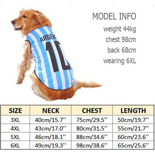 Áo trang phục đội tuyển đá banh dành cho chó 3XL 4XL 5XL 6XL