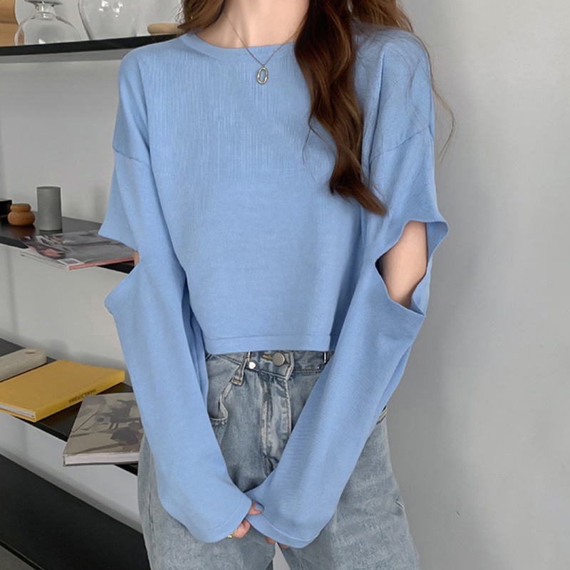 IELGY  Áo Thun Dài Tay Màu Sắc Đơn Giản Dễ Phối Đồ Cho Nữ