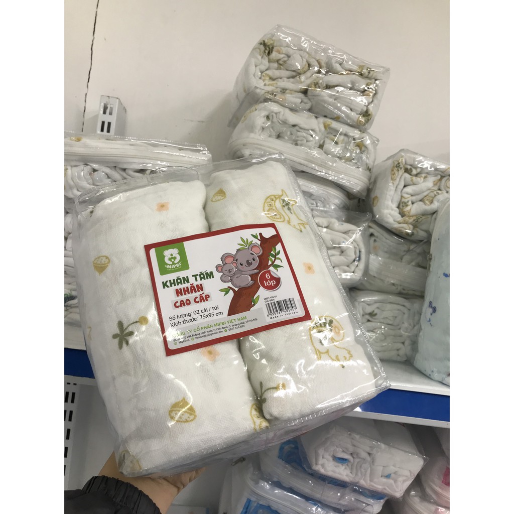 Khăn Tắm Nhăn 💖CHÍNH HÃNG MIPBI💖 - Set 2 Chiếc 6 Lớp - Kích Thước 75*95cm - KHÔNG XỔ LÔNG