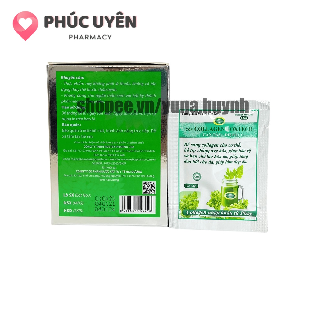 Bột cần tây đẹp da Diệp Lục Collagen bổ sung vitamin e, bột tảo xoắn, giúp trắng da, sáng da, giảm nám, đẹp da - Hộp 30