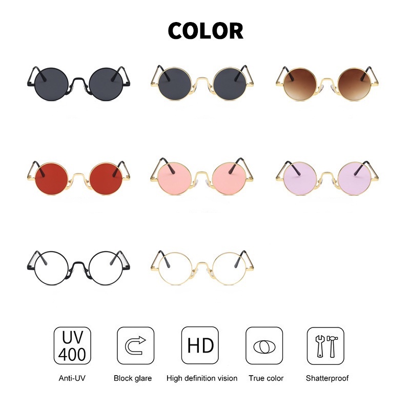 (KIQI-FASHION) COD Kính Mát Gọng Tròn Kim Loại Chống Tia Uv400 Thời Trang