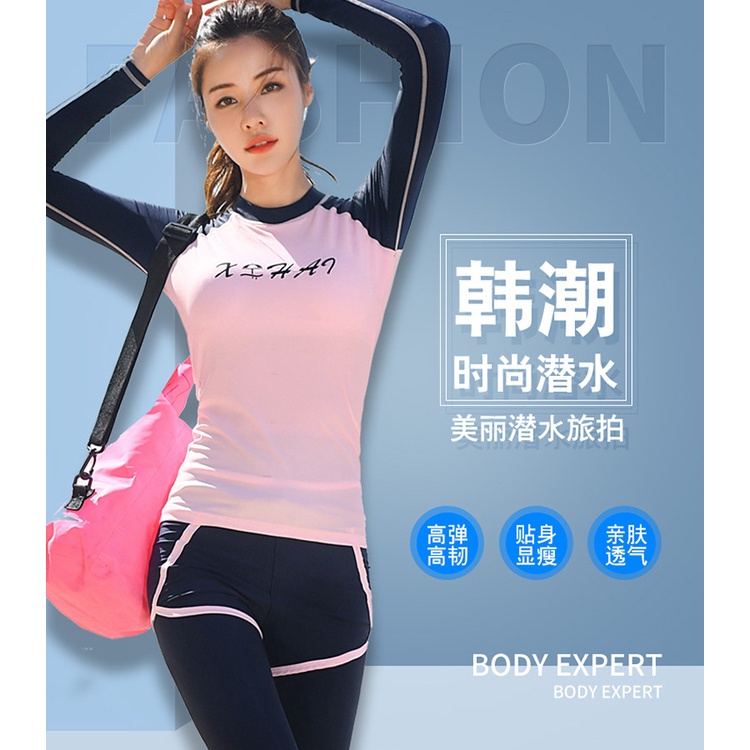 Bộ Đồ Bơi 3 Món Áo Thun Tay Dài + Quần Short + Quần Bơi Chuyên Nghiệp Nhanh Khô Cho Nữ