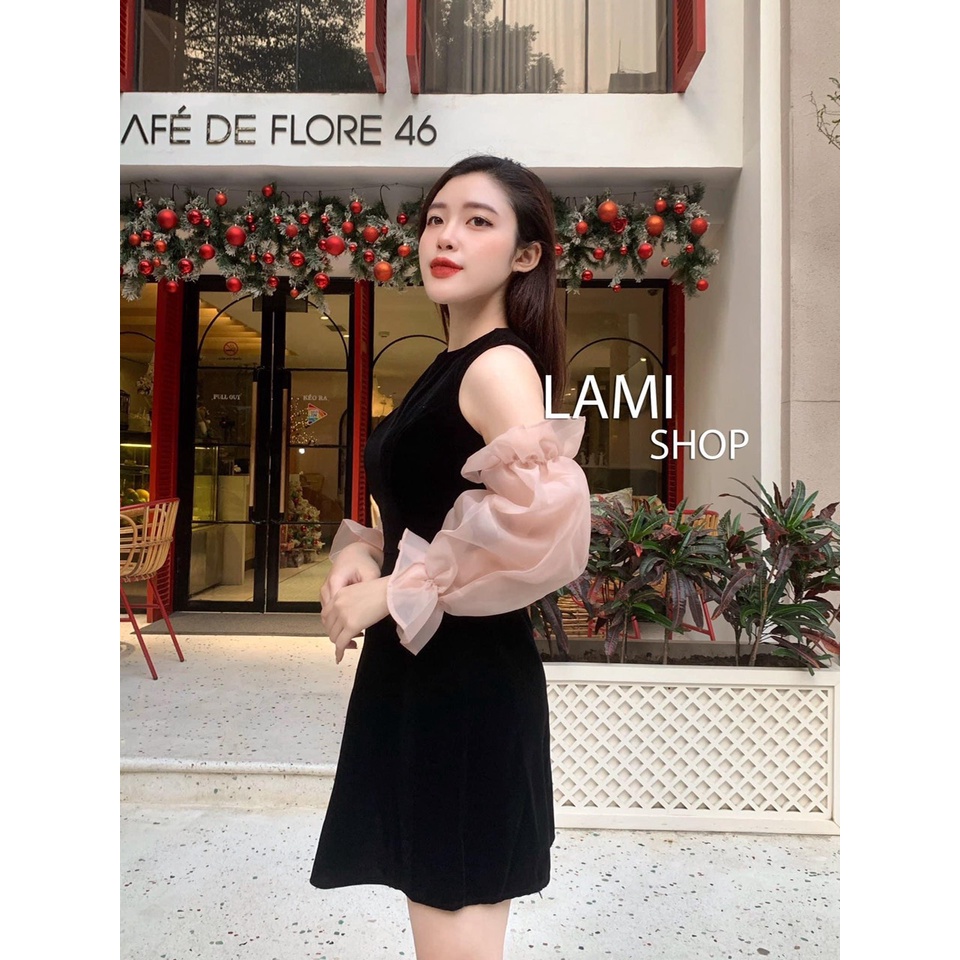 Đầm váy nữ trễ vai phối voan cực xinh xắn phù hợp với các nàng đi chơi, dự tiệc