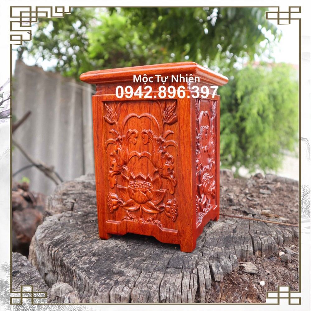 Kỷ đế kê hoa sen vuông hộp gỗ hương cao 20cm và 25cm