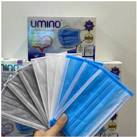 Khẩu Trang Y Tế 4 Lớp UMINO  - Chống Giọt Bắn, Khói bụi - Hộp 50 cái có logo