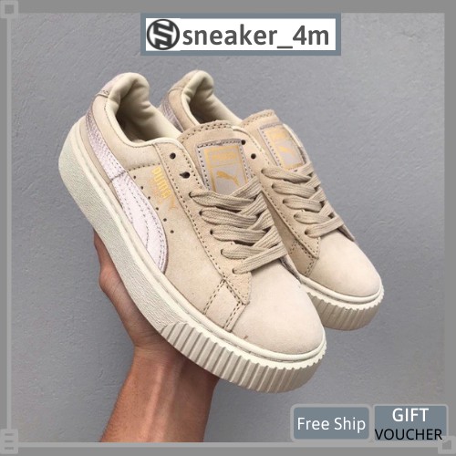 |sneaker_4m| giày puma da lộn nữ, Giày puma nữ màu kem da lộn