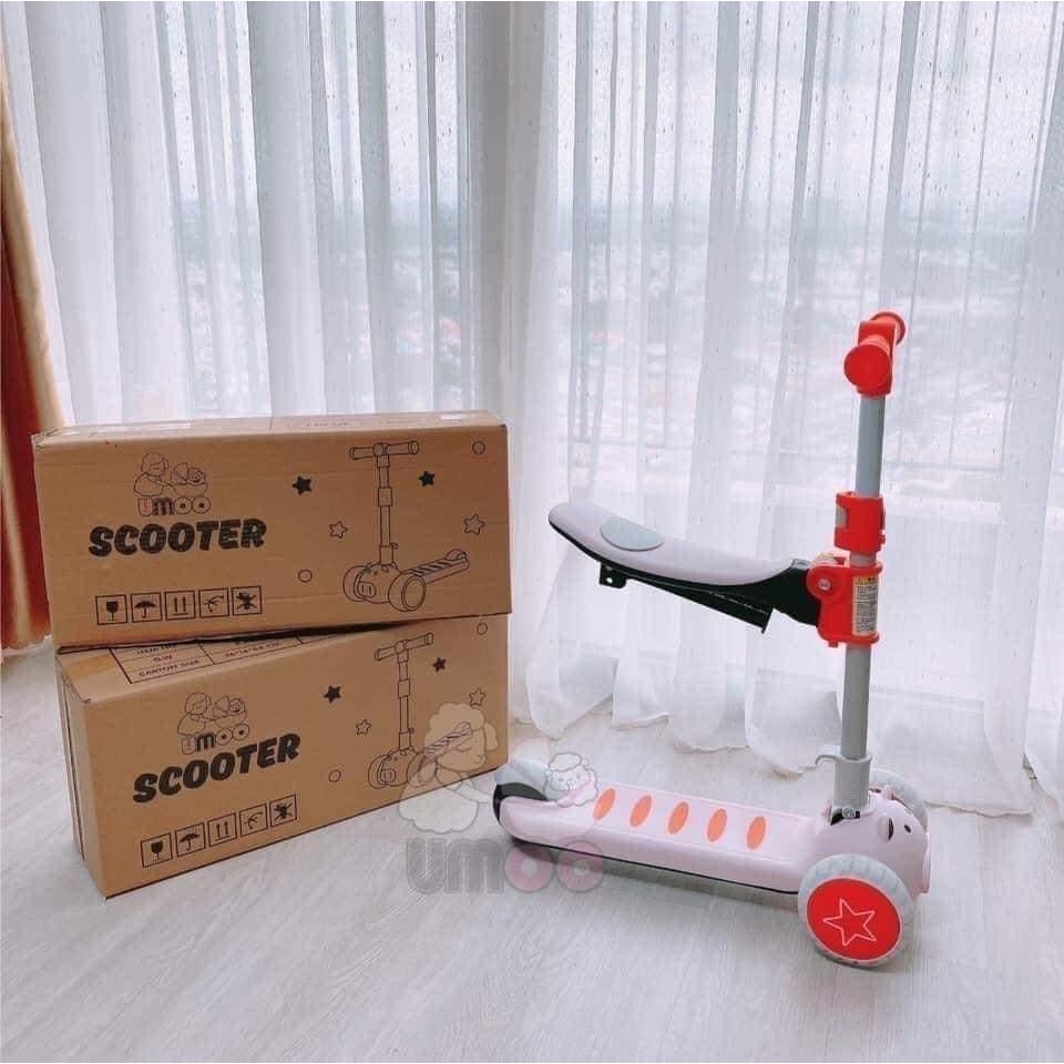 Xe trượt heo Scooter cho bé Umoo UM - 0277 2in1 có đèn phát sáng, vừa là xe scooter vừa là xe chòi chân