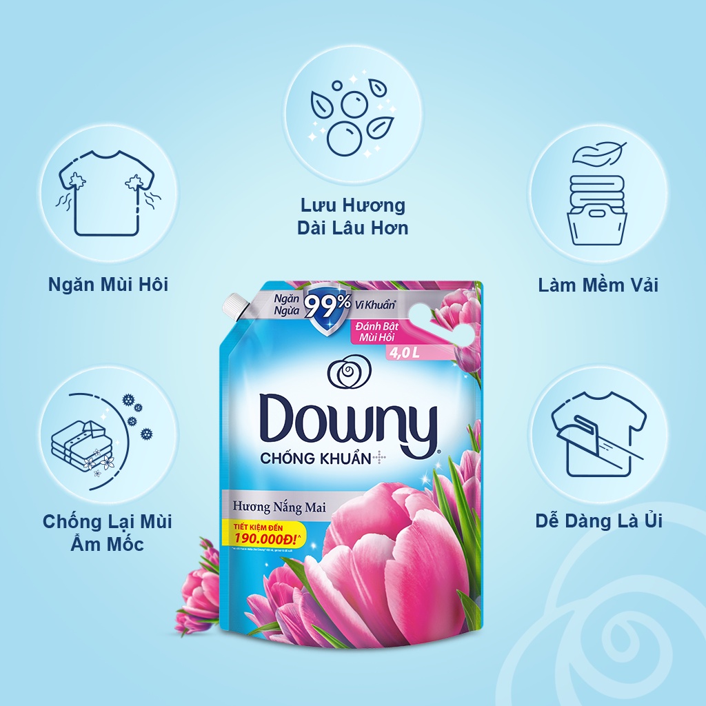 Nước Xả Vải DOWNY Hương Nước Hoa Cao Cấp Túi 4L Hương Đam Mê/ Huyền Bí/ Nắng Mai