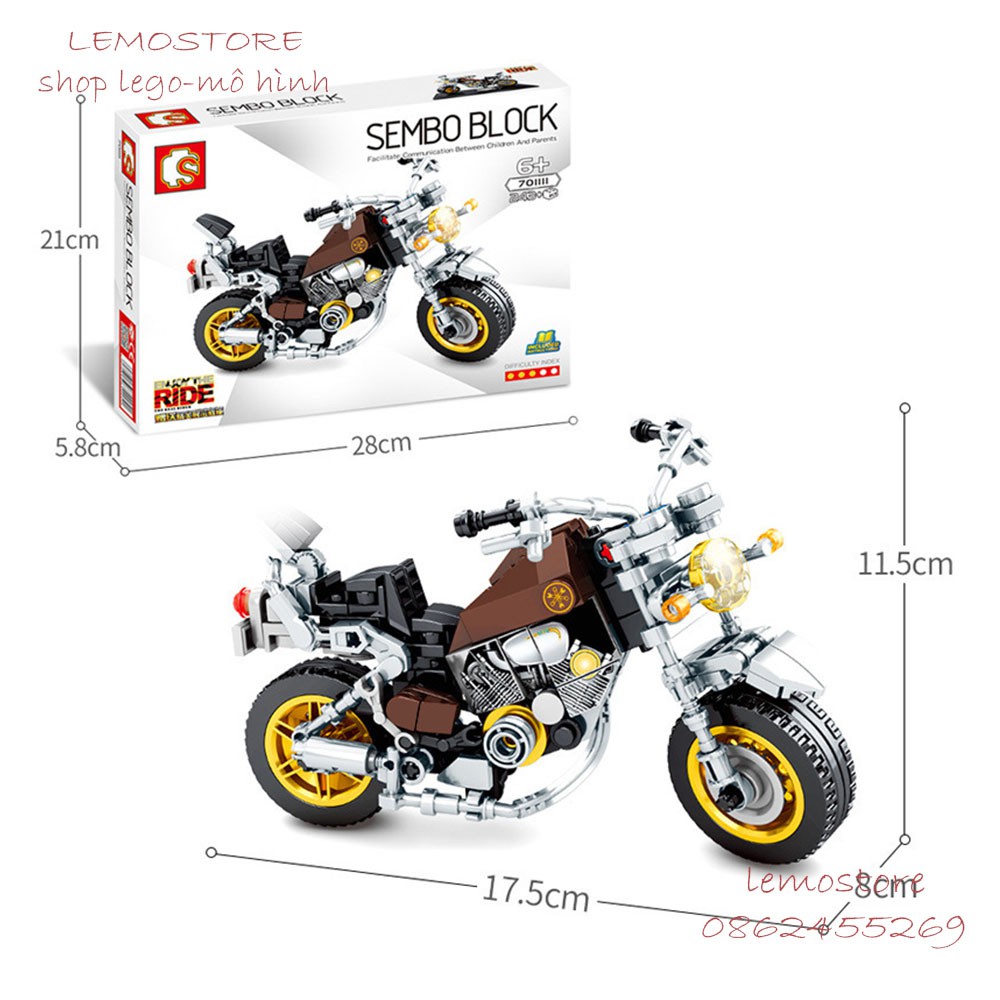 Đồ chơi xếp hình non-lego của sembo block s701111 lắp ráp xé máy, xe đua, xe phân khối lớn hơn 200 pcs