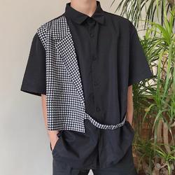 Áo Sơ Mi Ngắn Tay Giả Hai Lớp Họa Tiết Sọc Caro Thời Trang Xu Hướng Hàn Quốc Cho Nam