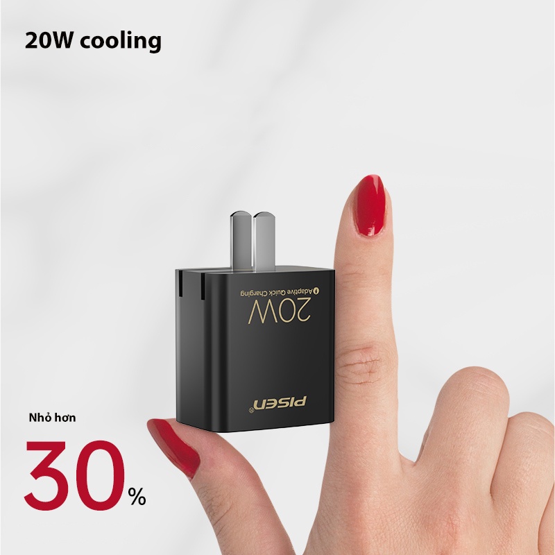 Sạc PISEN Quick QP 20W (USB-A+ Type-C) (TPD-270FA120167CE01), Black - Hàng chính hãng
