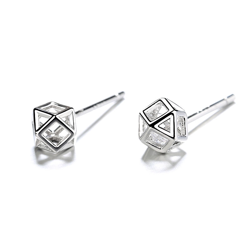 Bông tai mạ bạc 925 hình khối rubik đính kim cương lấp lánh phong cách Hàn Quốc thời trang cho nữ