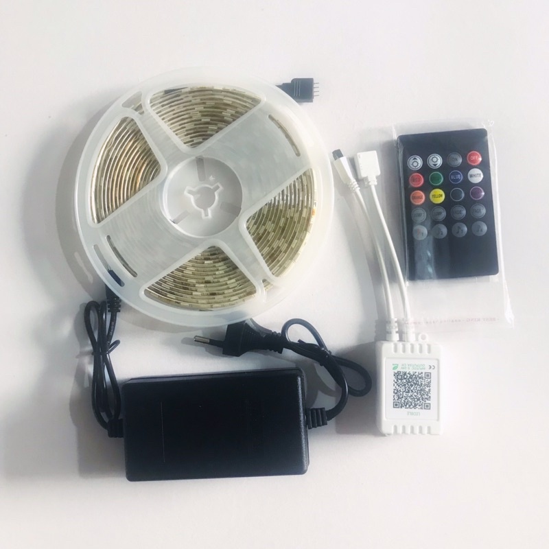 Led dây đổi màu bằng áp điện thoại cuộn 5m, led dây nháy theo nhạc có remote điều khiển