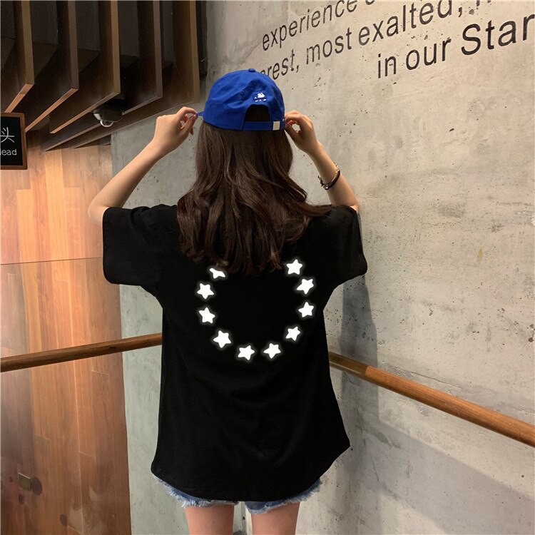 Áo thun Phản Quang Tay lỡ nam nữ Vòng Sao