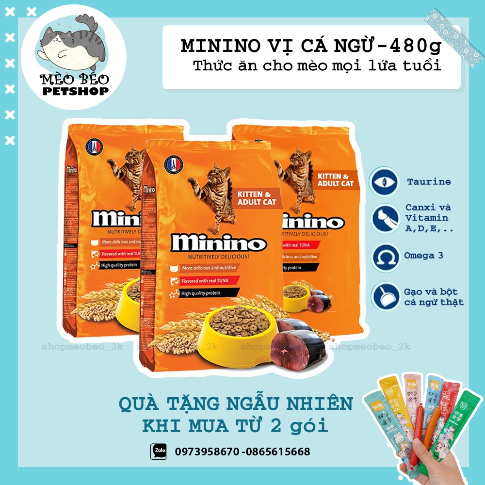 Thức Ăn Hạt Khô Minino Vị Cá Ngừ Cho Mèo Mọi Lứa Tuổi 480g