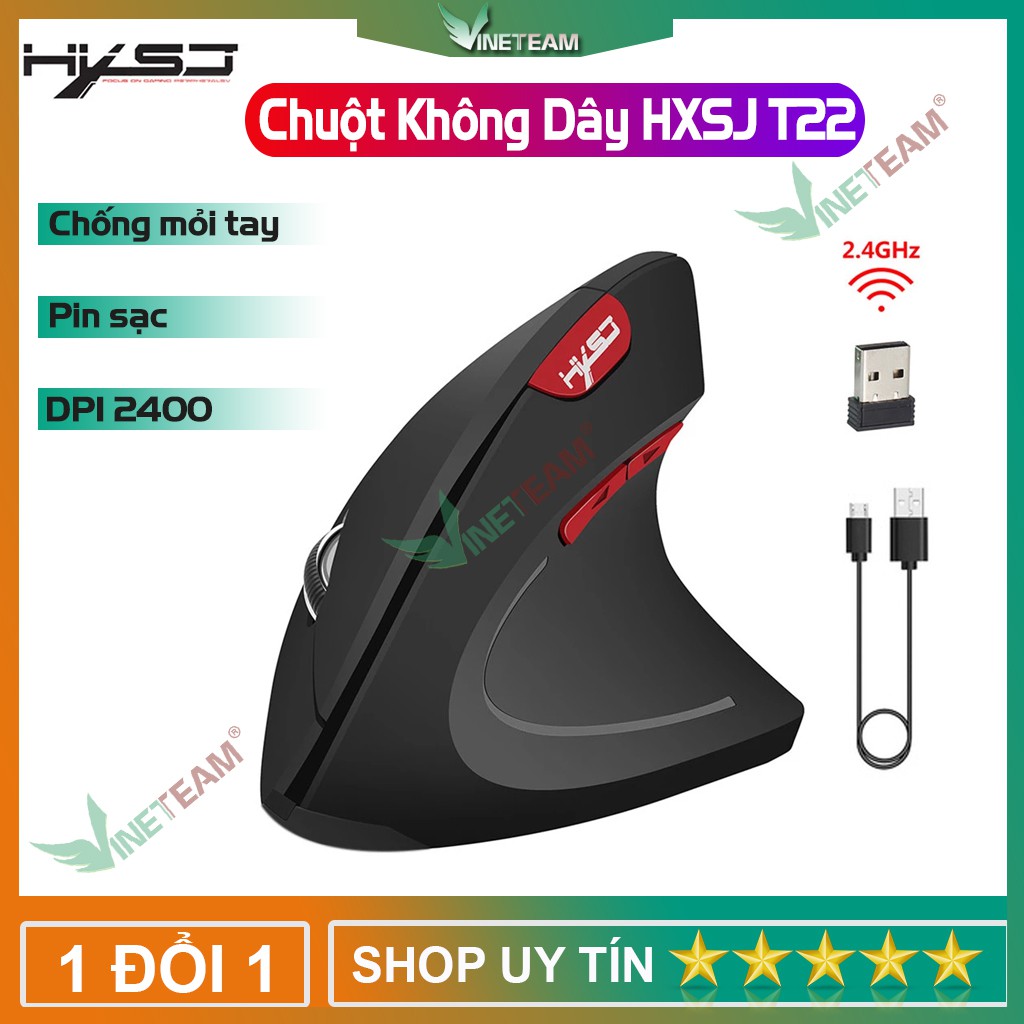 Chuột không dây kiểu đứng HXSJ T22 Sạc pin wireless USB 2.4GHz chống mỏi tay chuyên dùng cho pc laptop macbook -DC4592