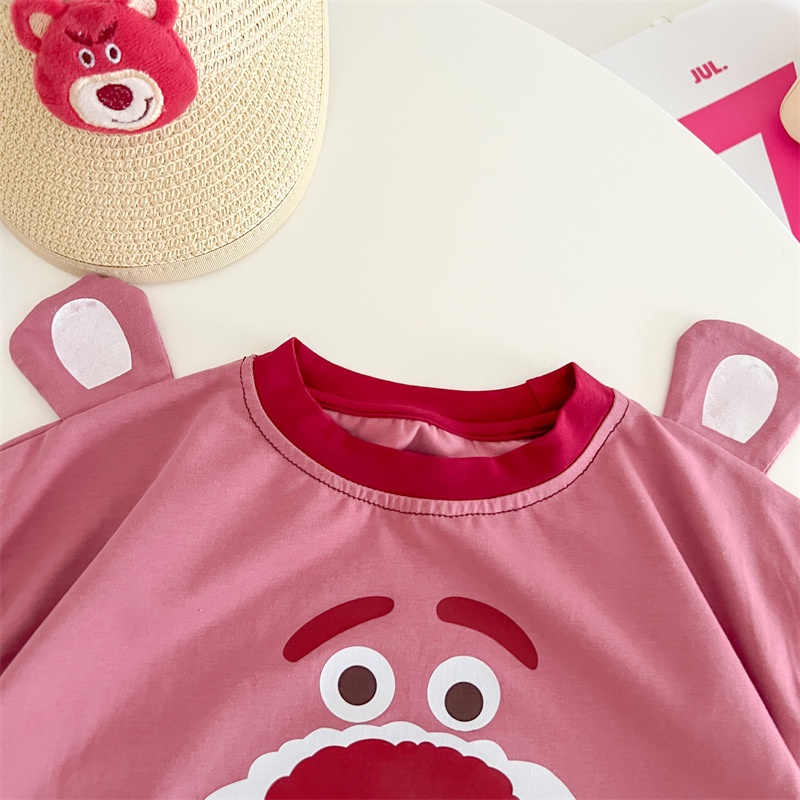 Áo Liền Quần Vải Cotton Tay Ngắn In Hoạt Hình Gấu Dễ Thương Cho Bé Sơ Sinh Từ 0-18 Tháng Tuổi