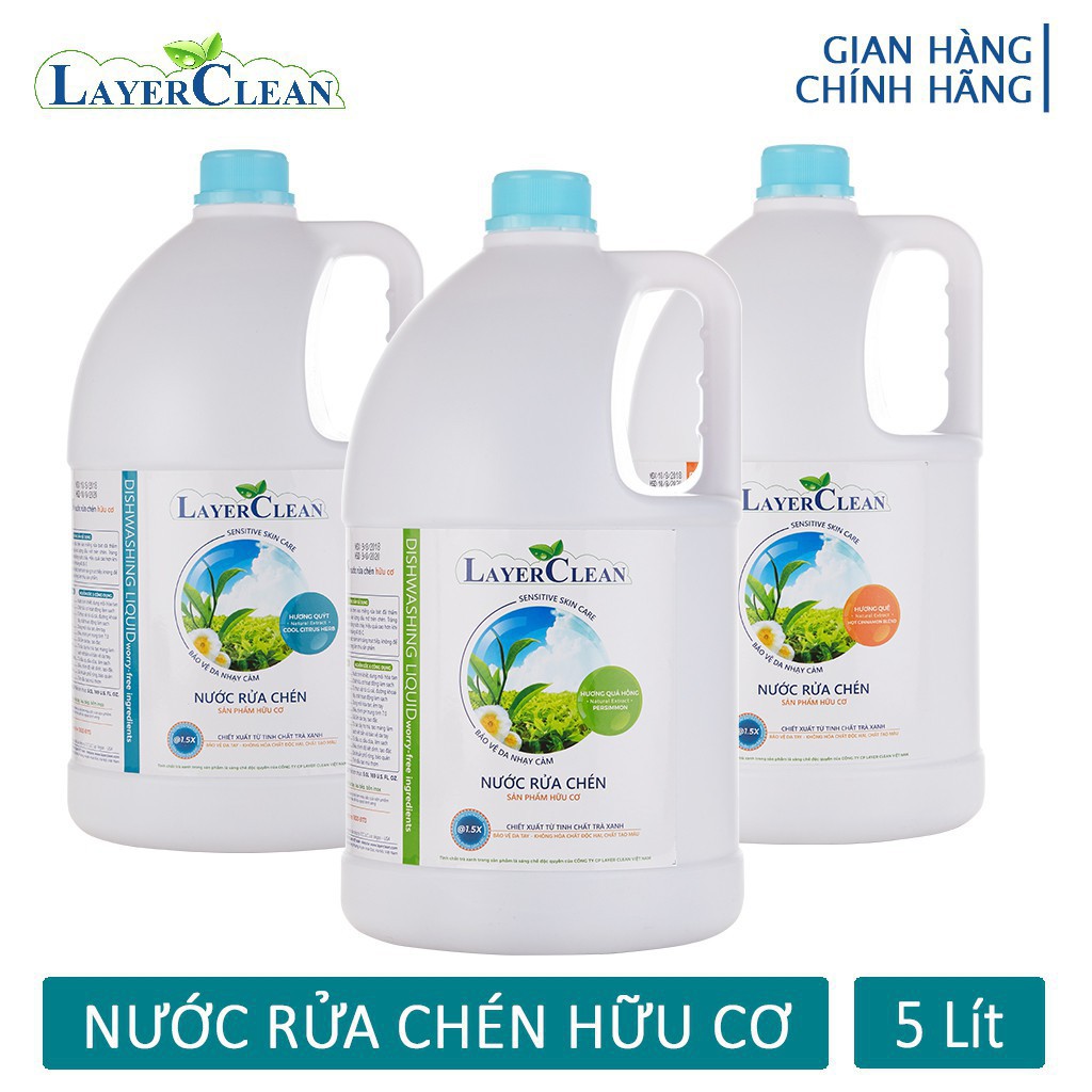 {TIN DÙNG} Nước Rửa Chén Bát Hữu Cơ Organic Layer Clean Hương Qủa Quýt 5L Chiết Xuất Từ Thực Vật Thân Thiện Với Làn Da