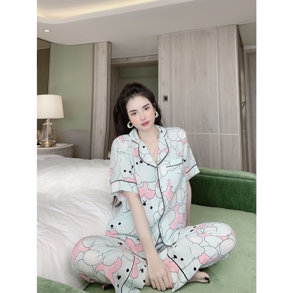 Đồ Bộ Pijama Nữ Lụa Mango Cao Cấp,Tay Ngắn Quần Dài,Chất Vải Mềm Mịn,
