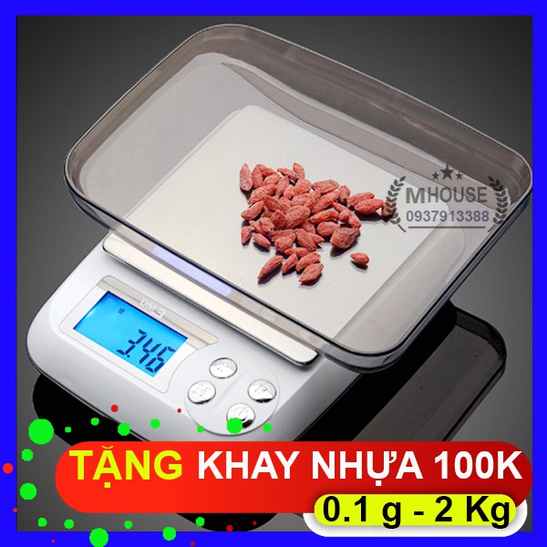 Cân Điện Tử Mini Chia Thực Phẩm 0.1g/ 2Kg,Tặng 1 Khay Đựng