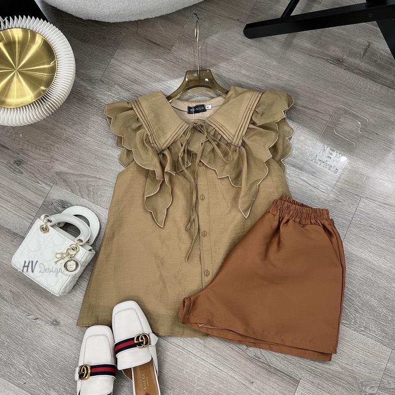 Bộ cổ bèo ba lỗ + quần sooc tacta